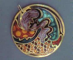 Pendant 2 1/2" champleve enamel.