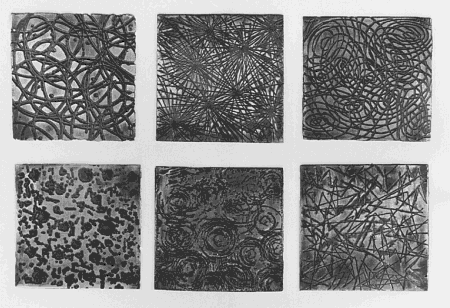 Etching on Metal Student practice with etched textures. Copper