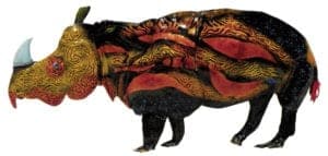 Rino on Re-Entry, enamel on copper, 12x8 inches