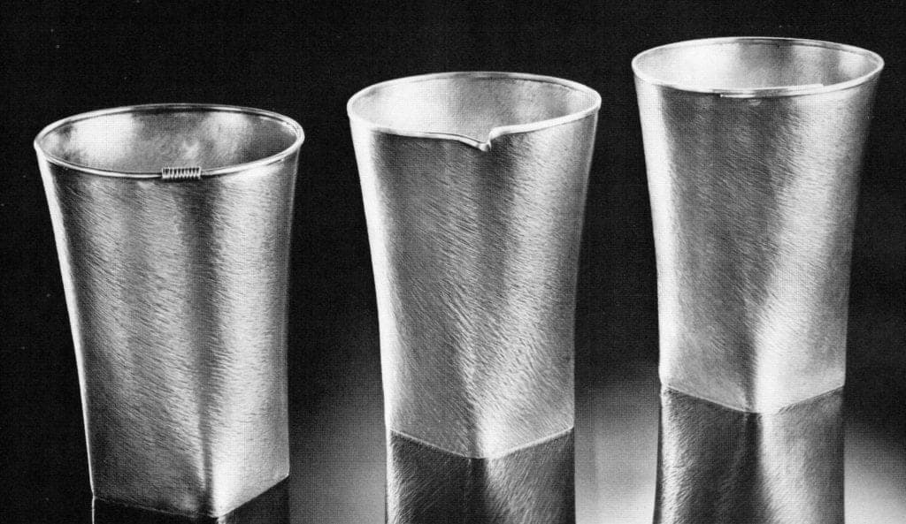 Pewter Drinking Cups, with sterling, 14k gold, silver and gold plating inside, 3½ x 2½ x 2½