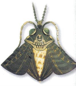 Moth pendant, i924, by Andre Lambert (1892-1985). Horn, shell, shell-fish shells and brass