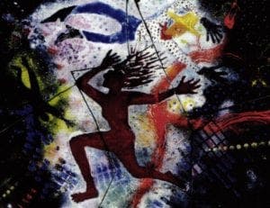Running, Flying, Falling Dram, enamel on copper, 20x24 inches, 1994