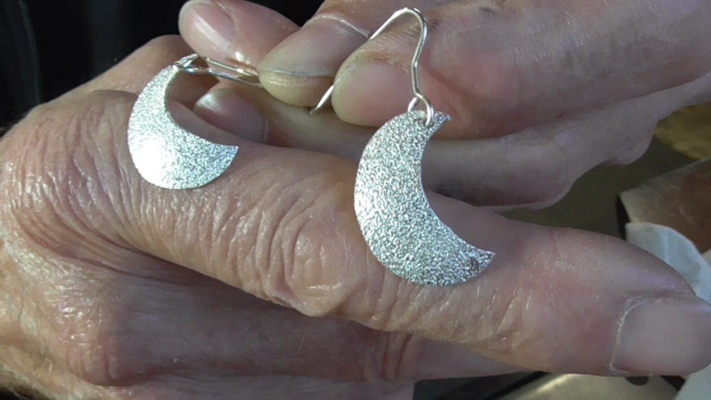 Silver Sparkly Textured Moon Earrings
