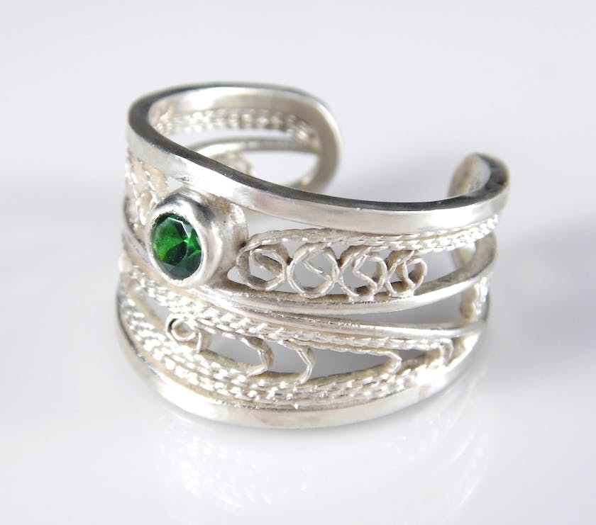 filigree ring with green stone
